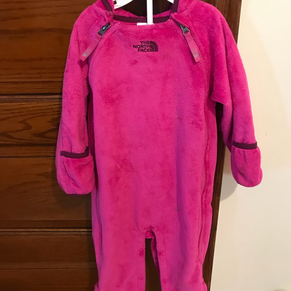 Pink NorhFace full body Onesie - 12-18 months